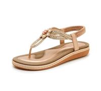 DYYEUAVT Rhinestone Flower Sandals Elastic Back Strap Slip On Flip Flops Comfortable Open Toe Casual Summer Beach Walking Shoes(Champagne,40)