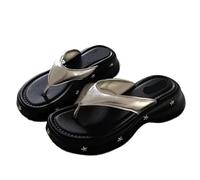 DYYEUAVT Solid Color Y2K Platform Flip Flops Soft Toe Spring Wedges Thong Sandals EVA Non-Slip Beach Slippers Women Summer(40-41)