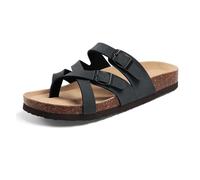 DYYEUAVT Summer Women's Slippers With Arch Support Leisure Anti-slip Slides Cork Insole Sandals With Double Adjustable Buckle(Black,39)