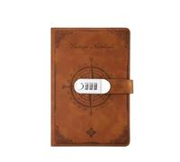 DYYEUAVT Taccuino con password da 200 pagine, cancelleria, per proteggere i segreti, taccuino A5 con lucchetto, resistente alle macchie, scrittura liscia, diario di viaggio (Brown)