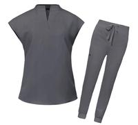 DYYEUAVT Uniformi mediche ospedaliere Accessori for medici e infermiere Abiti da jogging casual a maniche corte da donna Laboratorio dentale Farmacia Abbigliamento da lavoro Top Pantalone(Gray,S)