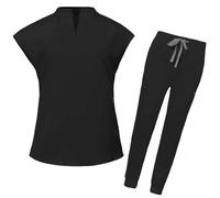 DYYEUAVT Uniformi mediche ospedaliere Accessori for medici e infermiere Abiti da jogging casual a maniche corte da donna Laboratorio dentale Farmacia Abbigliamento da lavoro Top Pantalone(Black,M)