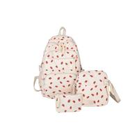 DzaiCrkwd Strawberry Backpack Three-Piece Set for Women, Cute School Bookbag Set with Insulated Lunch Box Pencil Case for Girls Kids Teens (White)