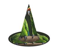 DZBDWZXH Cappello da strega di Halloween con stampa di due pappagalli su palma verde, per donne, cosplay, decorazione per feste di Halloween, 1 pezzo