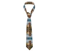 DZBDWZXH Cravatta sottile da uomo, con golden retriever sulla spiaggia, cravatta alla moda per abiti, cravatta, per lavoro, matrimonio, ufficio, feste