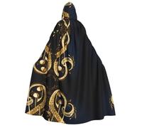 DZBDWZXH Mantello con cappuccio stampato con nota musicale dorata con stella luccicante caduta, per adulti, unisex, mantello spesso con cappuccio per feste di Halloween, costume di Natale