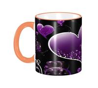DZBDWZXH Tazza da caffè in ceramica con manico arancione, 325 ml, con stampa di cuori viola fucsia, per caffè, cappuccino, tè, cacao, cereali