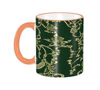 DZBDWZXH Tazza da caffè in ceramica con manico arancione, 325 ml, motivo floreale verde cacciatore, stampa per ristorante, caffè, caffè, cappuccino, tè, cacao, cereali