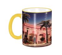 DZBDWZXH Tazza da caffè in ceramica con manico giallo, 325 ml, con stampa di Hollywood, per caffè, cappuccino, tè, cacao, cereali