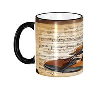 DZBDWZXH Tazza da caffè in ceramica con manico nero, 325 ml, con stampa di farfalle e violoncello, per caffè, cappuccino, tè, cacao, cereali