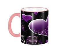 DZBDWZXH Tazza da caffè in ceramica con manico rosa, 325 ml, con stampa di cuori viola fucsia, tazza da caffè per caffè, cappuccino, tè, cacao, cereali