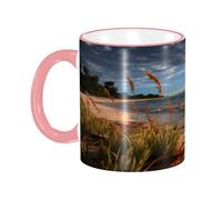 DZBDWZXH Tazza da caffè in ceramica con manico rosa, 325 ml, con stampa di scena costiera calma, tazza da caffè per caffè, cappuccino, tè, cacao, cereali