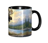 DZBDWZXH Tazza da caffè in ceramica nera, 325 ml, con stampa di cervi carini con alce, tazza da caffè per caffè, cappuccino, tè, cacao, cereali