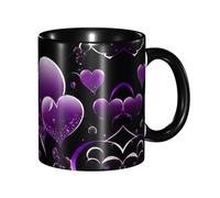 DZBDWZXH Tazza da caffè in ceramica nera, 325 ml, con stampa di cuori viola fucsia, tazza da caffè per caffè, cappuccino, tè, cacao, cereali