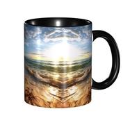 DZBDWZXH Tazza da caffè in ceramica nera, 325 ml, con stampa di scena costiera calma, tazza da caffè per caffè, cappuccino, tè, cacao, cereali