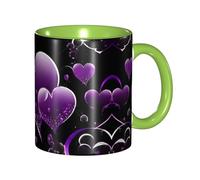 DZBDWZXH Tazza da caffè in ceramica verde, 325 ml, con stampa di cuori viola fucsia, tazza da caffè per caffè, cappuccino, tè, cacao, cereali