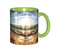 DZBDWZXH Tazza da caffè in ceramica verde, 325 ml, con stampa di scena costiera calma, tazza da caffè per caffè, cappuccino, tè, cacao, cereali