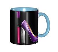 DZBDWZXH Tazze da caffè in ceramica blu cielo (eleganti tacchi alti viola con rossetto) stampa ristorante tazza da caffè per caffè, cappuccino, tè, cacao, cereali