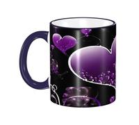 DZBDWZXH Tazze da caffè in ceramica con manico blu navy, 325 ml, con stampa di cuori viola fucsia, per caffè, cappuccino, tè, cacao, cereali