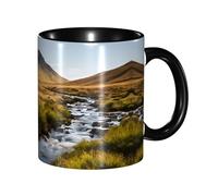 DZBDWZXH Tazze da caffè in ceramica nera, 325 ml, con stampa a cascata di montagna, tazza da caffè per caffè, cappuccino, tè, cacao, cereali
