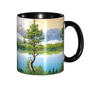 DZBDWZXH Tazze da caffè in ceramica nera, 325 ml, con stampa di montagna sul lago Sunny Day Nature, per caffè, cappuccino, tè, cacao, cereali