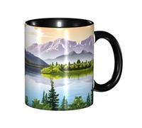 DZBDWZXH Tazze da caffè in ceramica nera, 325 ml, con stampa di montagna sul lago Sunny Day Nature, per caffè, cappuccino, tè, cacao, cereali