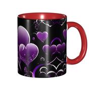 DZBDWZXH Tazze da caffè in ceramica rossa, 325 ml, con stampa di cuori viola fucsia, tazza da caffè per caffè, cappuccino, tè, cacao, cereali