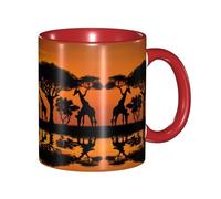 DZBDWZXH Tazze da caffè in ceramica rossa da 325 ml, con stampa di giraffa (Africa Majestic Tree), tazza da caffè da ristorante per caffè, cappuccino, tè, cacao, cereali