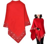 Dzhzuj Scialli da donna lucidi in lana con strass, scialli leggeri e avvolgenti per abiti da sera, sciarpa irregolare sciolta lavorata a maglia poncho maglione (L, rosso)