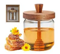 Dzmuero Dosatore Miele, Porta Miele, Vasetti Miele, Vasetto per Miele in Legno di Acacia con Coperchio, Contenitore di Vetro Sigillato, Vasetto per Miele a Bocca Larga (Trasparente)