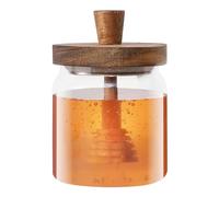 Dzmuero Dosatore miele, Porta miele, Vasetti miele, Vasetto per miele in legno di acacia con coperchio, Contenitore di vetro sigillato, Vasetto per miele a bocca larga (1 Pezzo, Trasparente)