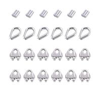 DZNDM0EVT Wire Rope Clamp Kit Morsetto for Fune Metallica da 2 mm con redancia e Manicotti, Confezione da 24, Argento