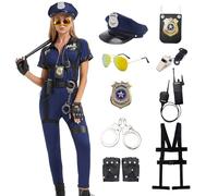 Dzorim Costume da Poliziotta per Donna, Tuta Intera da Poliziotta con Accessori Completi per Carnevale, Halloween e Cosplay (Azzurro scuro, S)