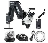 DZQ Micro Inlaid Mirror 7X-45X Multi-Directional Microscope Set Working Distance 3.7-11.8 inch Micro-Setting Microscope Spring Bracket with Ring Light and Ball Vise(360°Rotation)