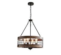 DZQWLL Lampade a sospensione in legno rustico, lampada a sospensione in fattoria, lampada a sospensione a sospensione industriale regolabile, lampada a sospensione in legno e metallo regolabile a gabb