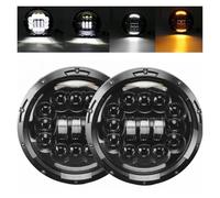 DZSQMLJG Paralume Trasparente Per Land Per Rover 90/110 Dal 1983 Al 1991 Faro Da 7 Pollici 2x Auto Led Hi/Low H4 Halo Angle Eyes DRL 1967-1981 Fari Anteriori Auto(90w Halo lightBlackA)