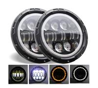 DZSQMLJG Paralume Trasparente Per SUZUKI Per Jimmy Per Samurai Faro Da 7 Pollici 2x Auto Led Hi/Low H4 Halo Angle Eyes DRL 1967-1981 Fari Anteriori Auto(80w Halo lightBlackA)