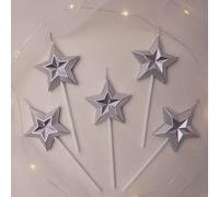 Dzxin Candeline Compleanno, 5 PCS Candele di Compleanno a Forma di Stella per Torta,Particolari Candeline Compleanno per Anniversario, Nozze, Partylite Candele Decorazioni Torte Compleann(Argento)