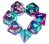 Dzxin DND - Set di dadi poliedrici, 7 pezzi, per giochi di ruolo da tavolo Dungeons and Dragons, colore blu e viola
