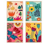 dzxnouart Set di 4 stampe artistiche da parete in stile bohémien, poster retrò con mercato dei fiori, opere d'arte colorate floreali per camera da letto delle ragazze, dormitorio universitario, senza