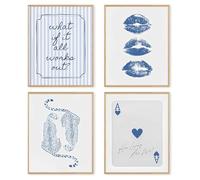 dzxnouart Set di 4 stampe leopardate blu preppy Y2K, decorazione per la stanza, poster funky di ghepardo per camera da letto, senza cornice (40 x 50 cm)