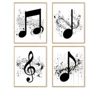 dzxnouart Set di 4 stampe su tela moderne con note musicali in bianco e nero, vintage, poster su tela, immagine del personale, per sala musica, aule, senza cornice (40 x 60 cm)