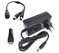 DZYDZR Adattatore AC/DC Power Supply DC 12 V 3 A, spina da parete 2,1/2,5 mm x 5,5 mm, spina per nastro LED e presa da 12 V, cavo splitter a Y