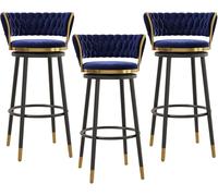 DZYHFCO 3 sgabelli da bar girevoli per cucina, altezza bancone, con schienale alto, in velluto, stile moderno, per il tempo libero per la casa (blu, 65 cm)