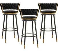 DZYHFCO 3 sgabelli da bar girevoli per cucina, altezza del bancone, sedie con schienale alto in velluto, stile moderno per il tempo libero per la casa (nero, 75 cm)