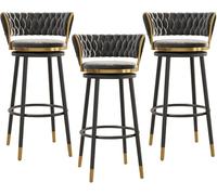 DZYHFCO 3 sgabelli girevoli da bar per cucina, altezza bancone, con schienale alto, in velluto, stile moderno, per il tempo libero per la casa (grigio, 65 cm)