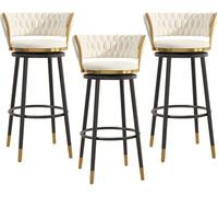 DZYHFCO 3 sgabelli girevoli da bar per cucina, altezza bancone, con schienale alto, in velluto, stile moderno, per il tempo libero per la casa (bianco, 75 cm)
