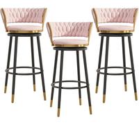 DZYHFCO 3 sgabelli girevoli da bar per cucina, altezza bancone, sedie con schienale alto in velluto, stile moderno per il tempo libero per la casa (rosa, 65 cm)