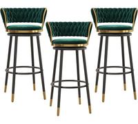 DZYHFCO 3 sgabelli girevoli da bar per cucina, altezza bancone, sedie con schienale alto in velluto, stile moderno per il tempo libero per la casa (verde, 65 cm)