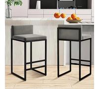 DZYHFCO Sedie da bar Sgabelli da bar contemporanei in velluto con schienale, sedie comode e gambe in metallo, perfetti per le isole della cucina (grigio, 75 cm)